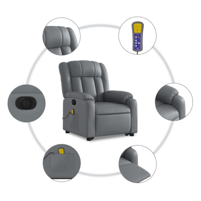 Fauteuil inclinable de massage électrique gris similicuir – Image 5