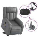 Fauteuil inclinable de massage électrique gris similicuir – Image 8