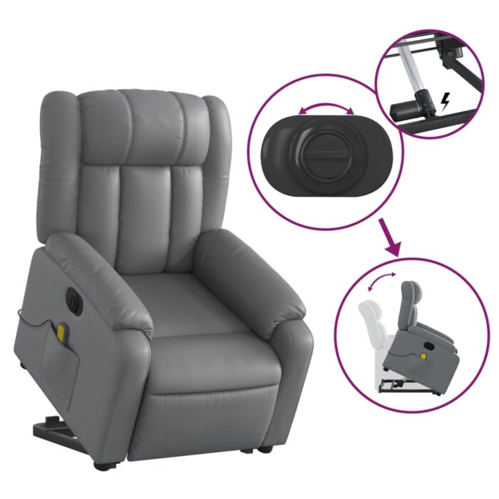 Fauteuil inclinable de massage électrique gris similicuir – Image 8