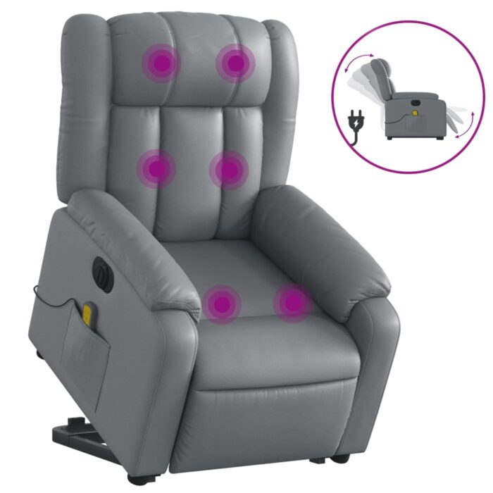 Fauteuil inclinable de massage électrique gris similicuir – Image 1