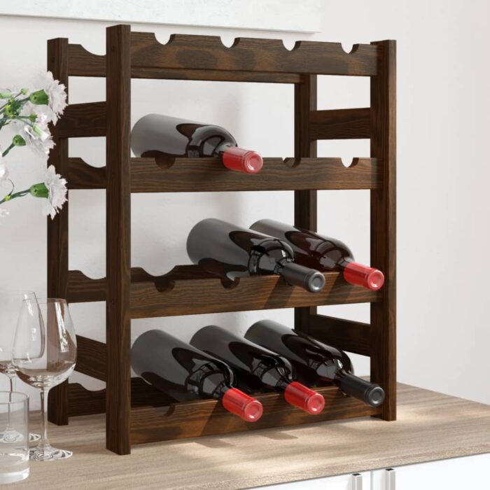 Casier à bouteilles pour 16 bouteilles marron bois pin solide – Image 1