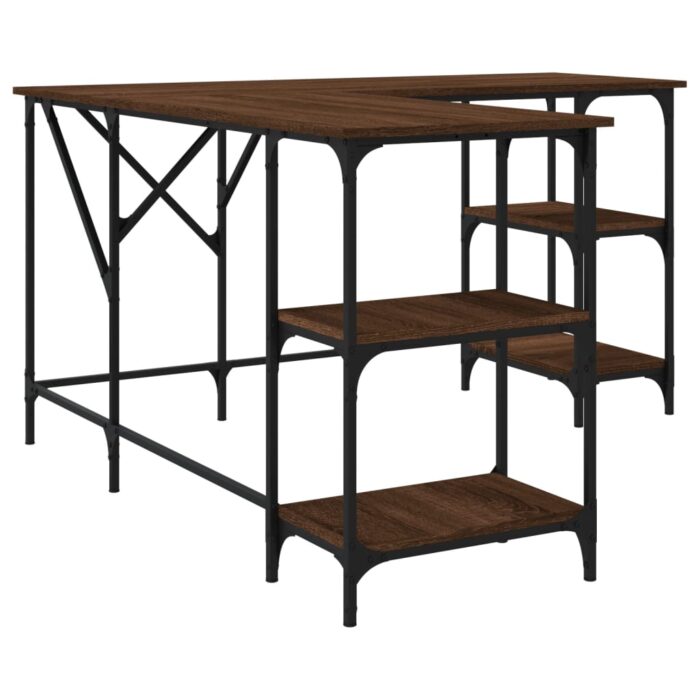 Bureau chêne marron 139x139x75 cm bois d'ingénierie – Image 4