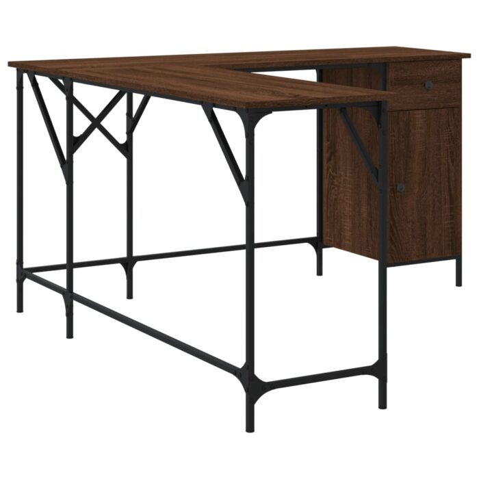 Bureau chêne marron 141x141x75 cm bois d'ingénierie – Image 4