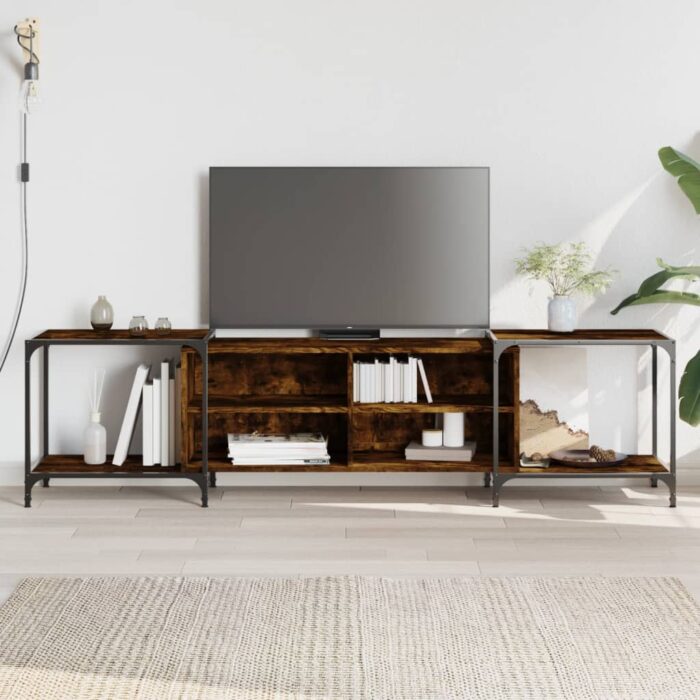 Meuble TV chêne fumé 203x37x50 cm bois d'ingénierie – Image 1