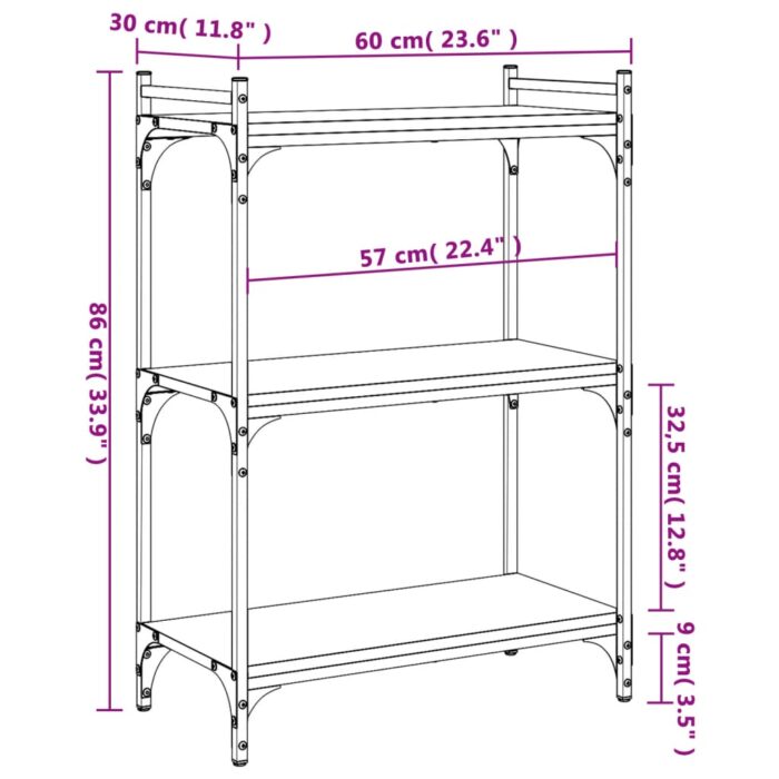 Bibliothèque 3 niveaux sonoma gris 60x30x86cm bois d'ingénierie – Image 7