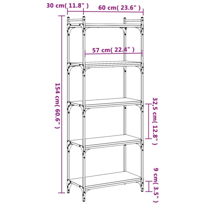 Bibliothèque 5 niveaux chêne fumé 60x30x154cm bois d'ingénierie – Image 7