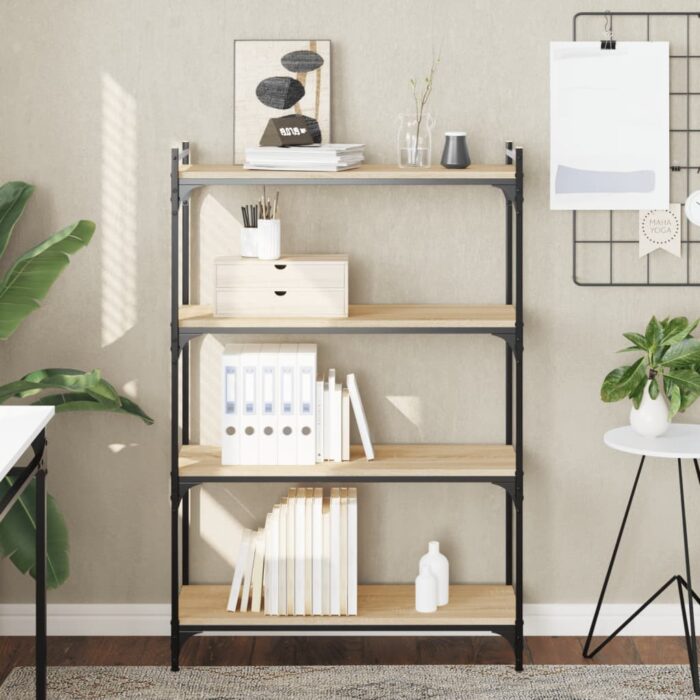 Bibliothèque à 4 niveaux chêne sonoma 80x30x120 cm – Image 1