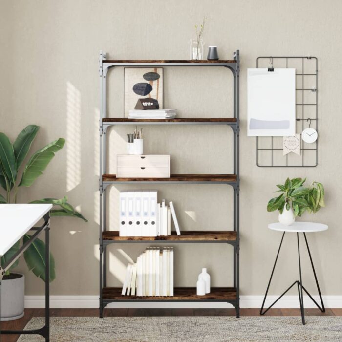 Bibliothèque 5 niveaux chêne fumé 80x30x154cm bois d'ingénierie – Image 1