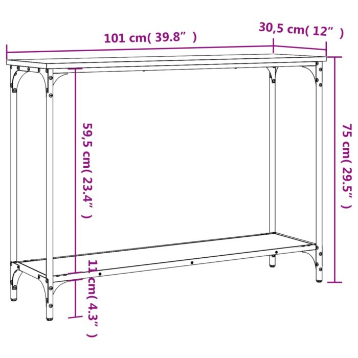 Table console chêne marron 101x30,5x75 cm bois d'ingénierie – Image 7