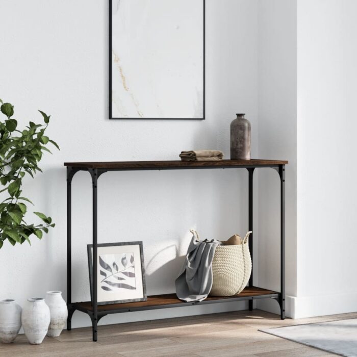Table console chêne marron 101x30,5x75 cm bois d'ingénierie – Image 1