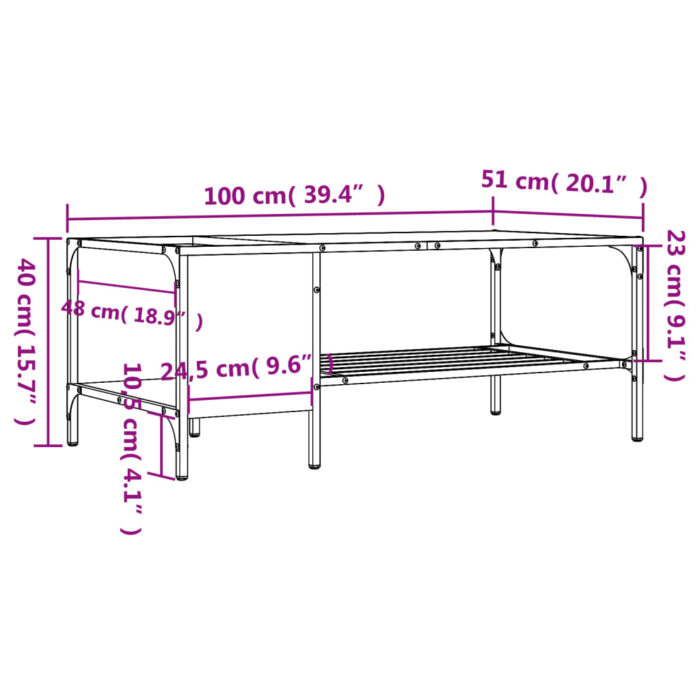 Table basse avec support noir 100x51x40 cm bois d'ingénierie – Image 7