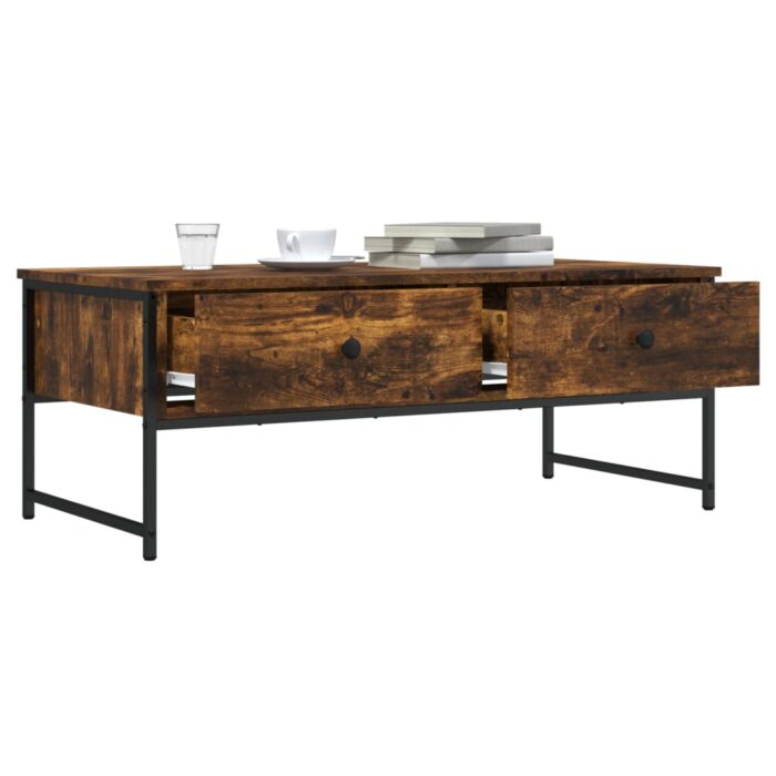 Table basse chêne fumé 101x49x39,5 cm bois d'ingénierie – Image 2