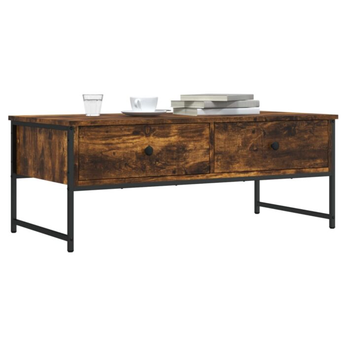 Table basse chêne fumé 101x49x39,5 cm bois d'ingénierie – Image 1
