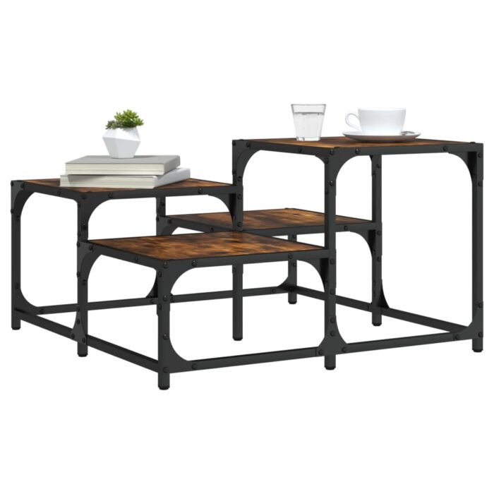 Table basse chêne fumé 68x68x40 cm bois d'ingénierie – Image 1