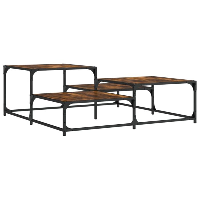 Table basse chêne fumé 107x107x40 cm bois d'ingénierie – Image 4