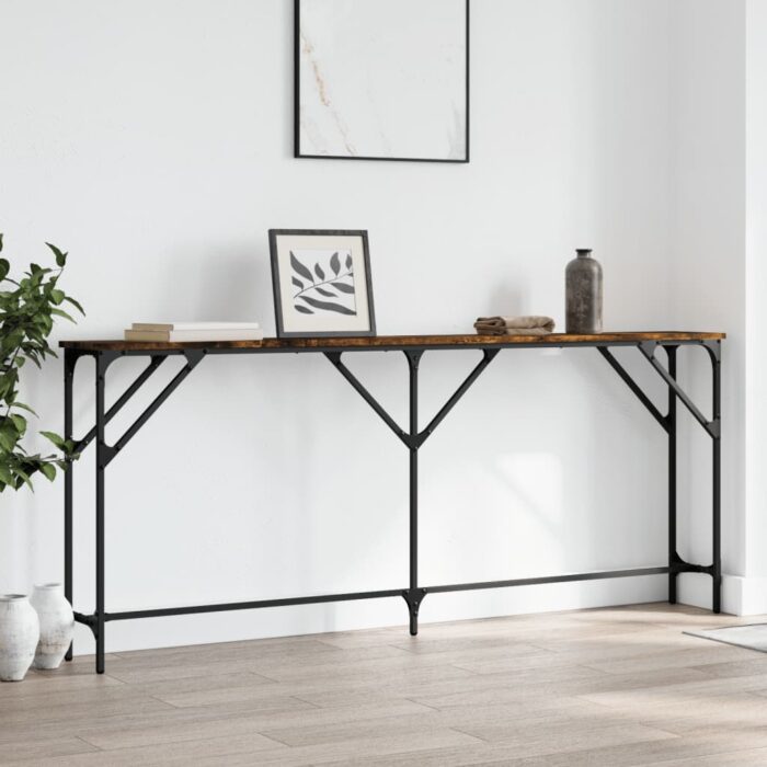 Table console chêne fumé 180x23x75 cm bois d'ingénierie – Image 1