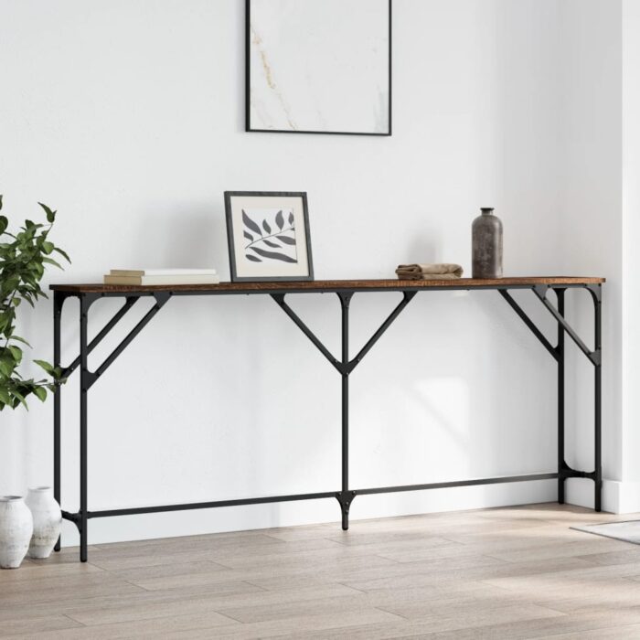 Table console chêne marron 180x23x75 cm bois d'ingénierie – Image 1