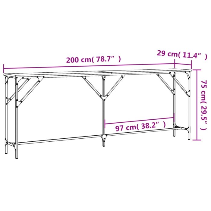 Table console chêne fumé 200x29x75 cm bois d'ingénierie – Image 7