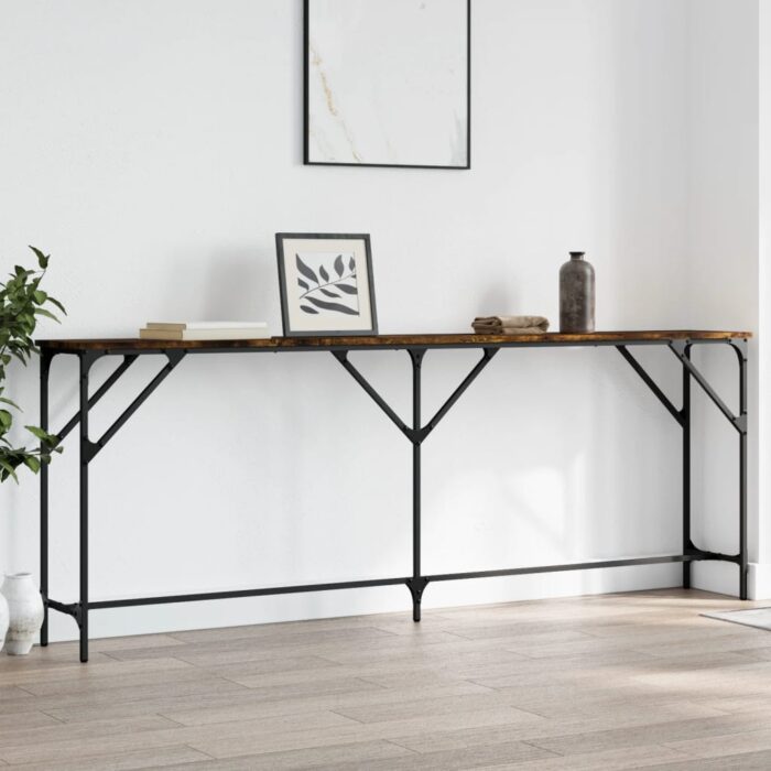 Table console chêne fumé 200x29x75 cm bois d'ingénierie – Image 1