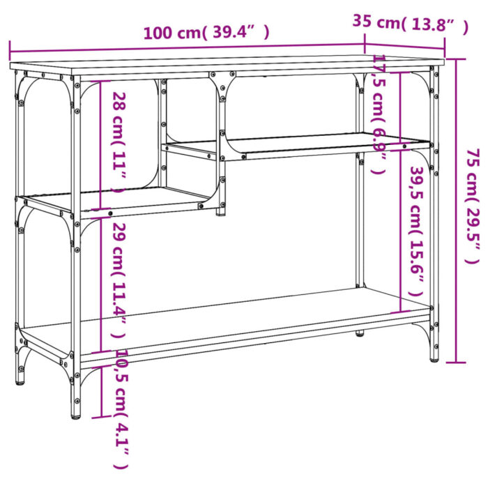 Table console avec étagères noir 100x35x75 cm – Image 7