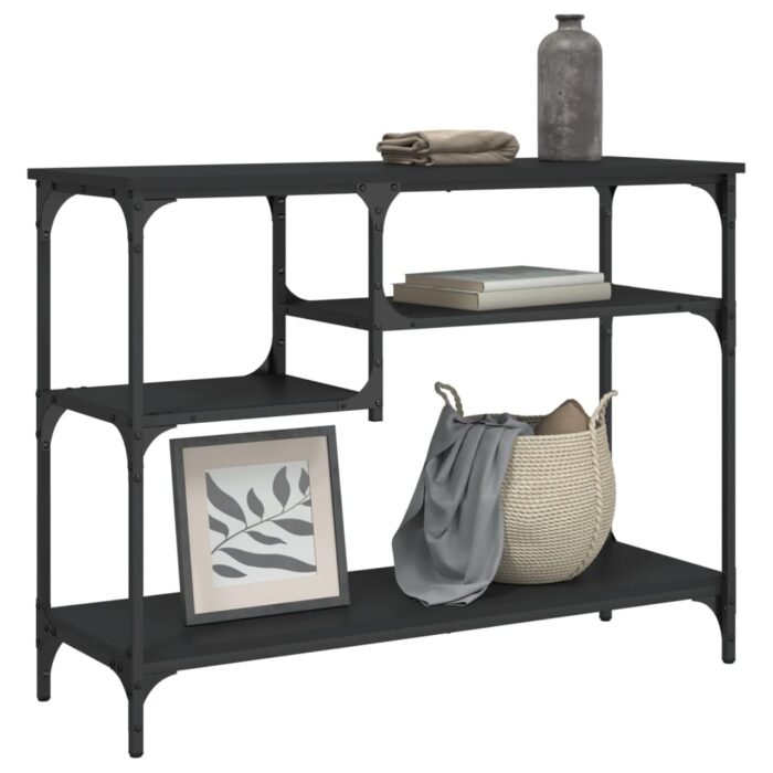 Table console avec étagères noir 100x35x75 cm – Image 1