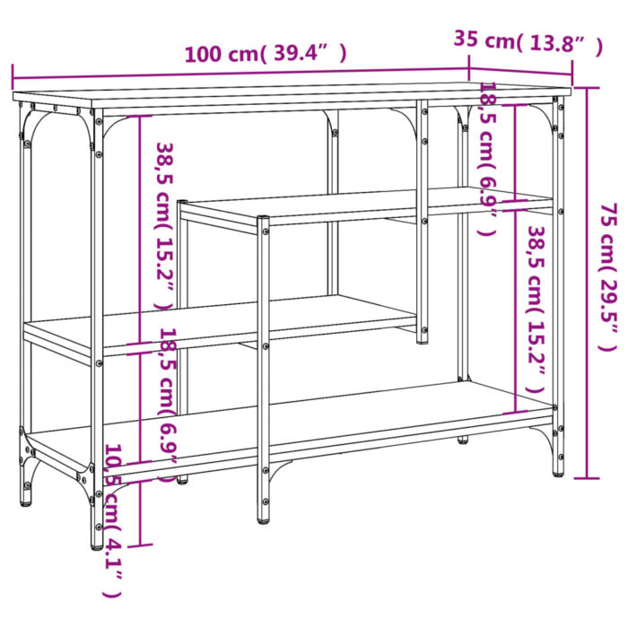 Table console avec étagères sonoma gris 100x35x75 cm – Image 7