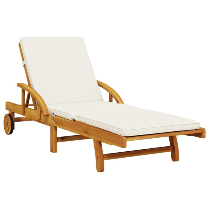 Chaise longue avec coussin et table bois d'acacia massif – Image 3