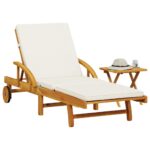 Chaise longue avec coussin et table bois d'acacia massif