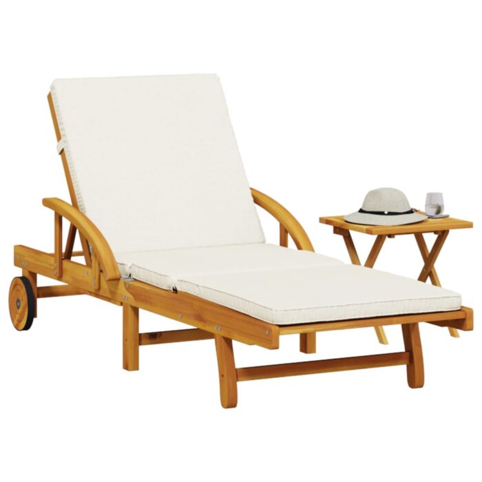 Chaise longue avec coussin et table bois d'acacia massif – Image 1