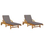 Chaises longues lot de 2 avec table bois massif d'acacia – Image 2