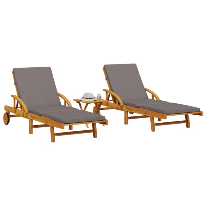 Chaises longues lot de 2 avec table bois massif d'acacia – Image 1