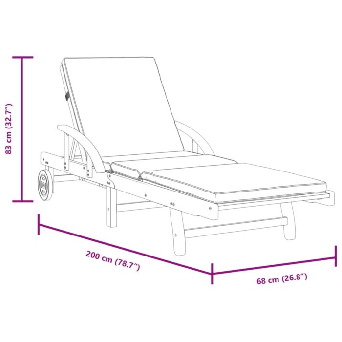 Chaises longues lot de 2 avec coussins 200x68x83 cm bois acacia – Image 4