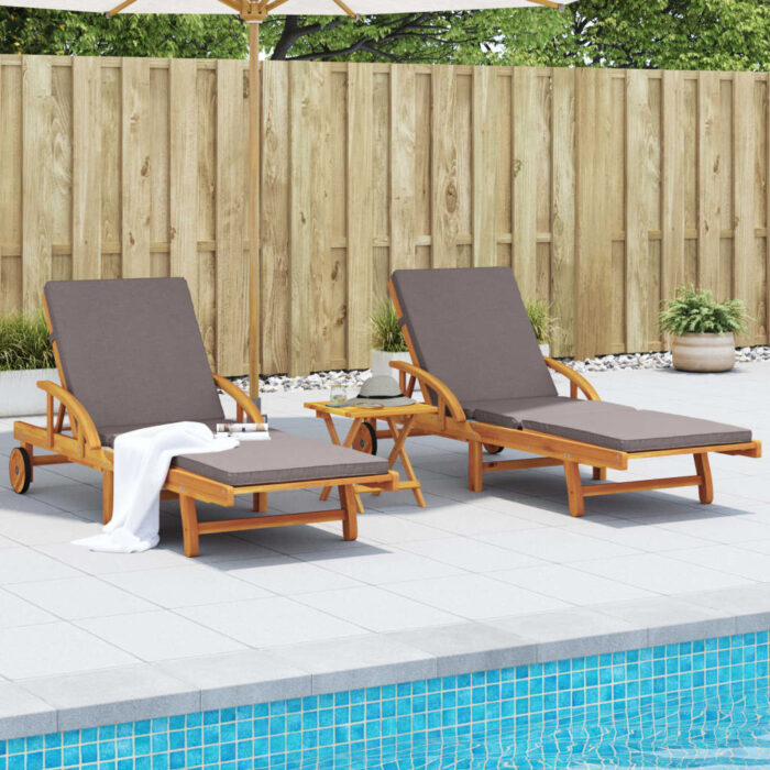Chaises longues lot de 2 avec coussins 200x68x83 cm bois acacia – Image 1