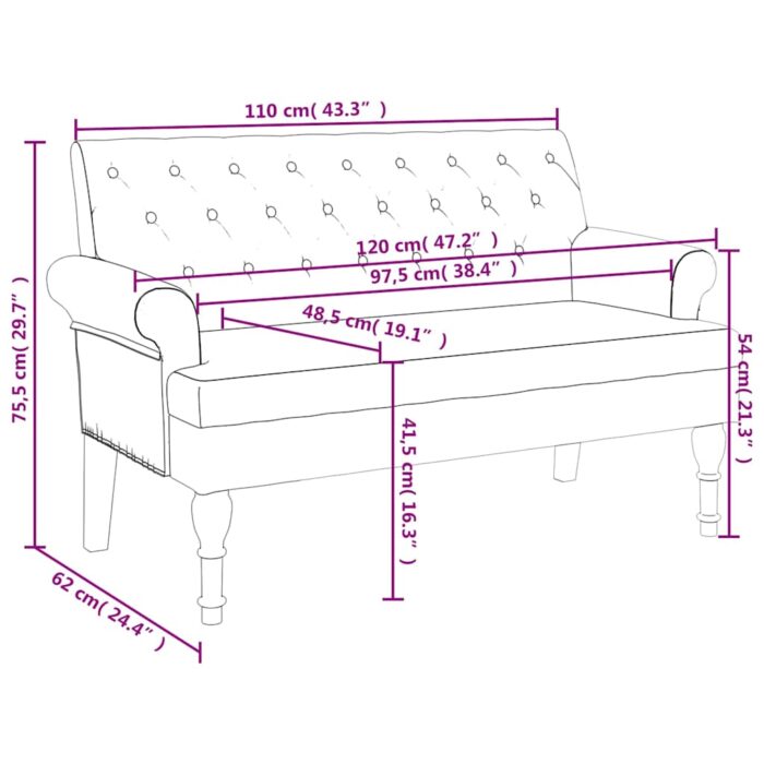 Banc avec dossier gris foncé 120x62x75,5 cm tissu – Image 7