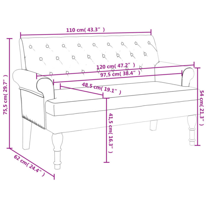 Banc avec dossier marron foncé 120x62x75,5 cm tissu – Image 6