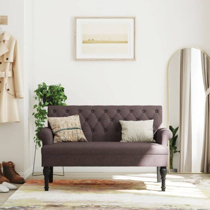 Banc avec dossier marron foncé 120x62x75,5 cm tissu – Image 1