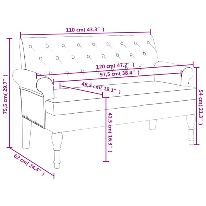 Banc avec dossier bleu 120x62x75,5 cm tissu – Image 6