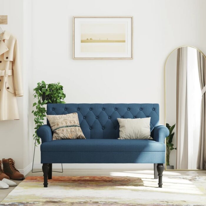 Banc avec dossier bleu 120x62x75,5 cm tissu – Image 1