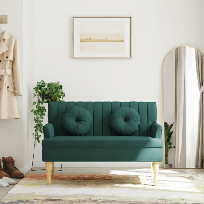 VXL8721012198395_m_en_hd_1.jpg Banc avec coussins vert foncé 113x64,5x75,5 cm tissu – Image 1
