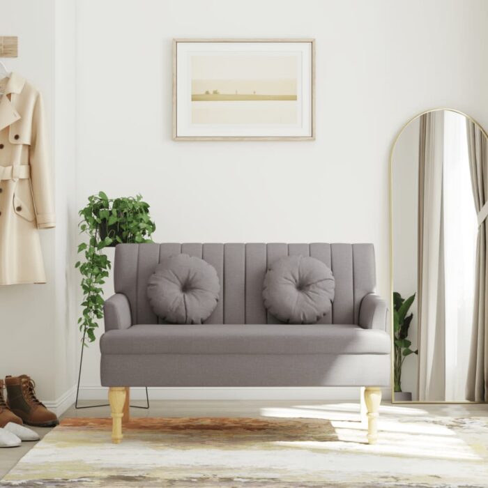 Banc avec coussins taupe 113x64,5x75,5 cm tissu – Image 1