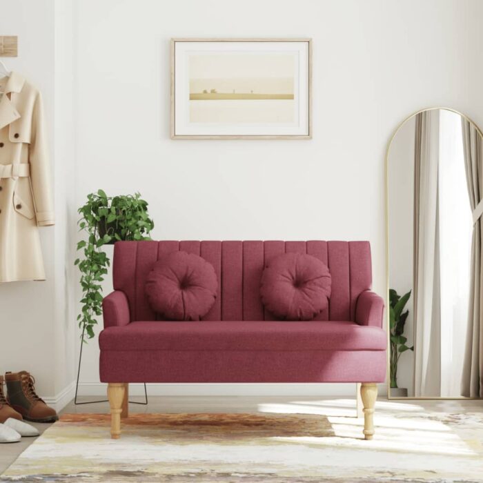 Banc avec coussins rouge bordeaux 113x64,5x75,5 cm tissu – Image 1