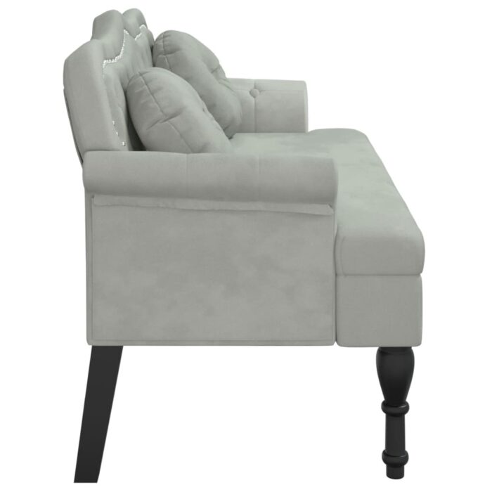 Banc avec coussins gris clair 120,5x65x75 cm velours – Image 2