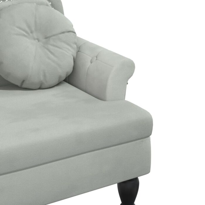 Banc avec coussins gris clair 120,5x65x75 cm velours – Image 4