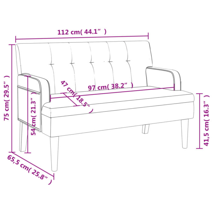 Banc avec dossier blanc 112x65,5x75 cm similicuir – Image 6
