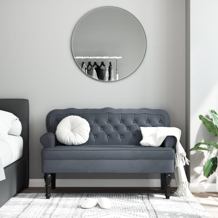 Banc avec dossier gris foncé 119,5x64,5x75 cm velours – Image 1