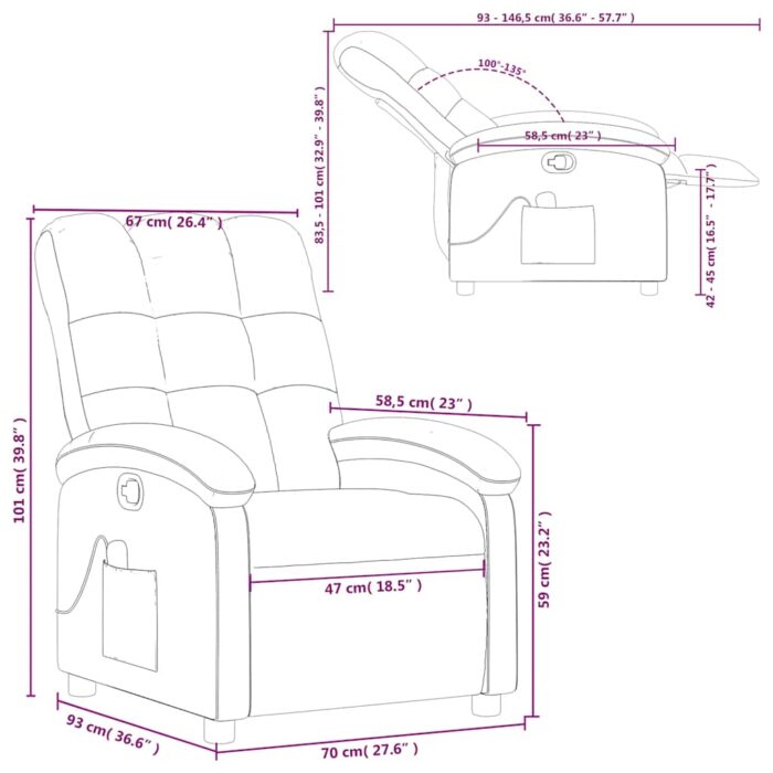 Fauteuil de massage inclinable Noir Tissu – Image 11