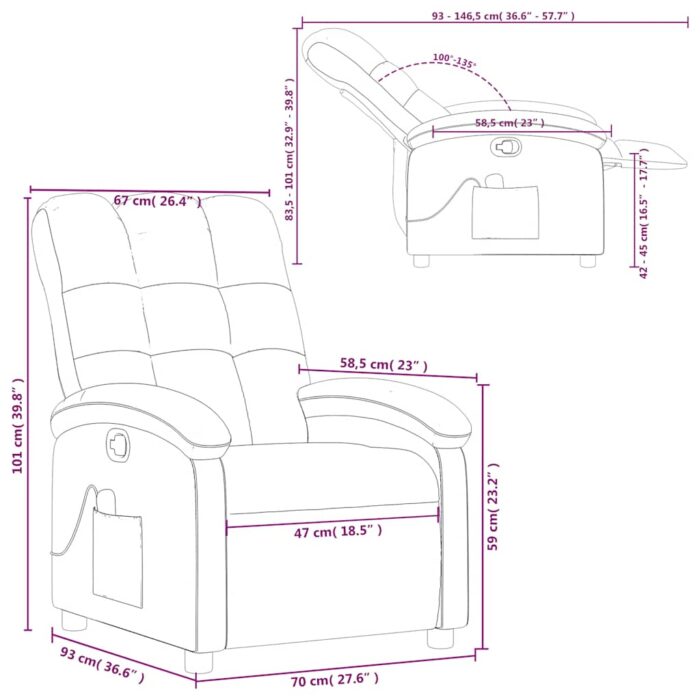 Fauteuil de massage inclinable Noir Tissu – Image 12