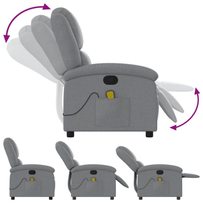 Fauteuil de massage inclinable Gris clair Tissu – Image 5