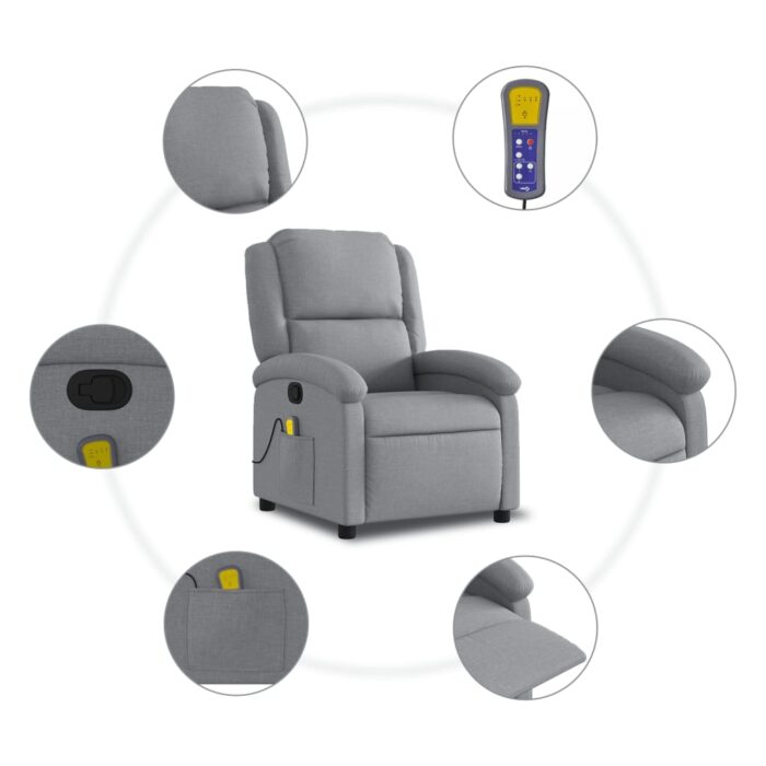 Fauteuil de massage inclinable Gris clair Tissu – Image 6