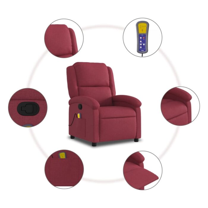 Fauteuil de massage inclinable Rouge bordeaux Tissu – Image 6